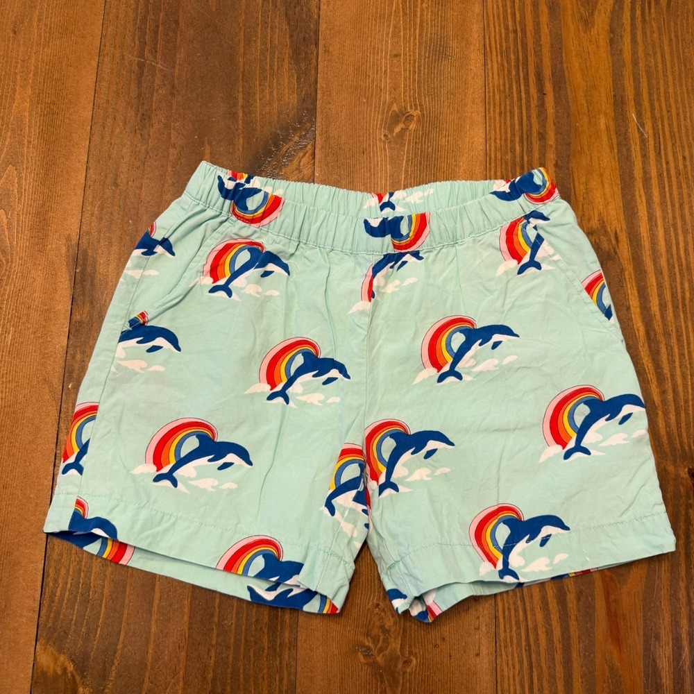 Hanna Andersson Dolphin Rainbow Aqua Blue‎ Shorts Cotton Pockets 130 cm 8
